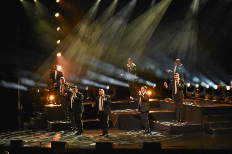 Members of Straight No Chaser perform at Midland Center for the Arts to a sold-out theater on Nov. 30, 2024