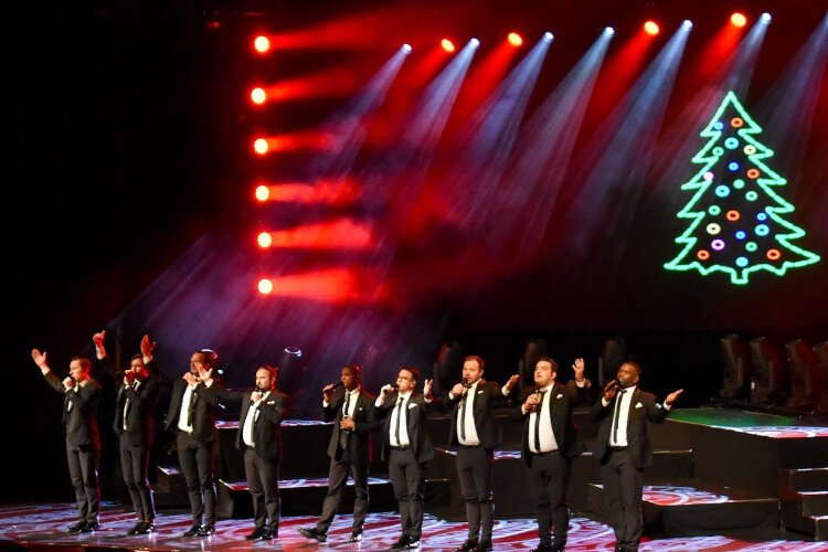 Straight No Chaser performs a Christmas mash-up during their sold-out show at Midland Center for the Arts on Nov. 30, 2024
