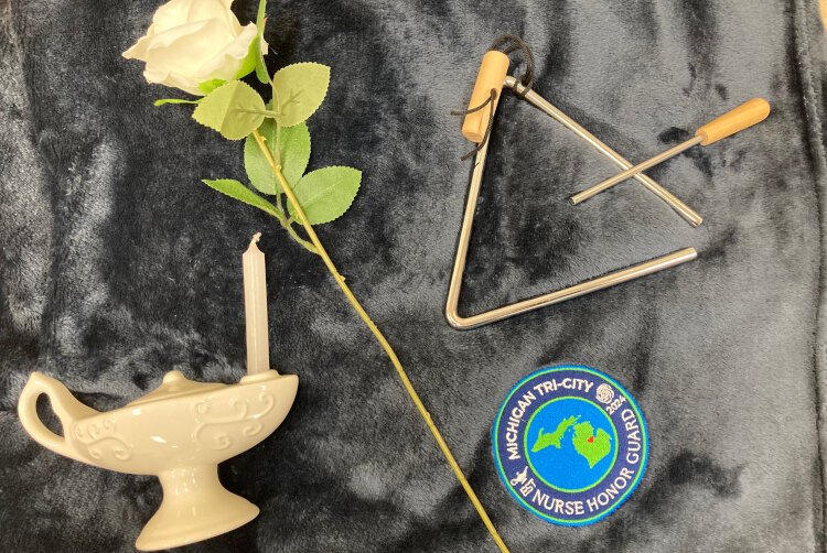 Items used in the nurse tributes are the Nightingale Lamp used by Florence Nightingale to check on her patients, a white rose symbolizing the nurse’s dedication, and a triangle chimed alternately with the nurse’s name.