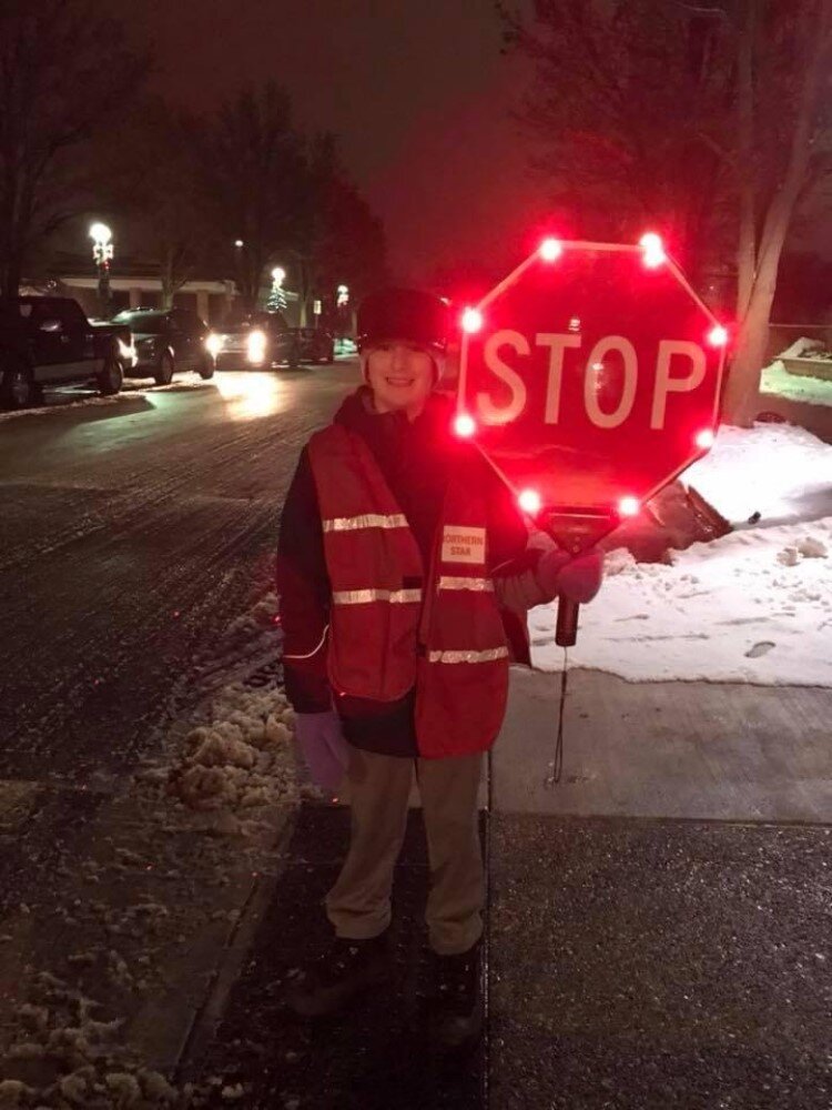 Konnor Janeczko works traffic control for the Northern Star Train.