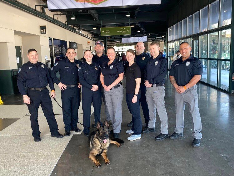 Chief Ford and Midland Police Department officers at Dow Diamond