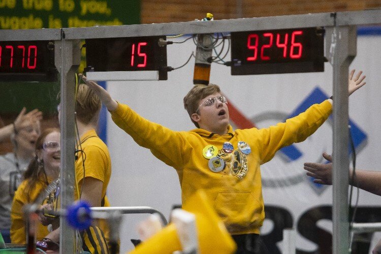 Bullock Creek junior Griffin Anderson dances along to "YMCA" during the FIRST.