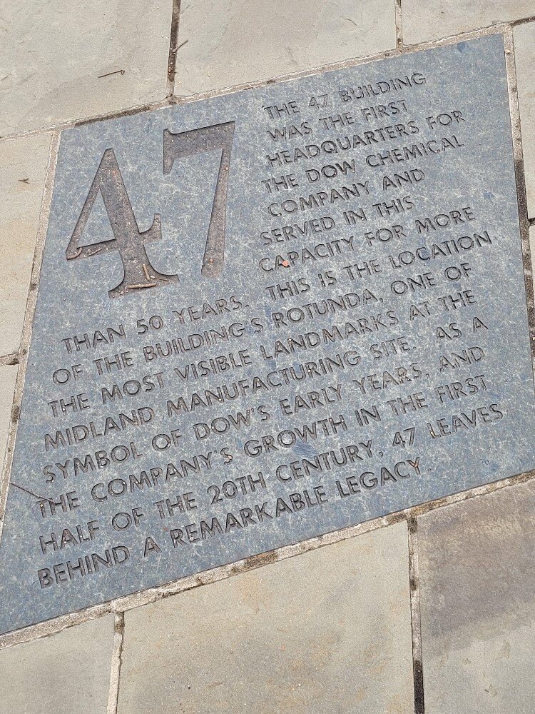 Marker commemorates the Dow 47 Building, now the site of Dow Diamond.