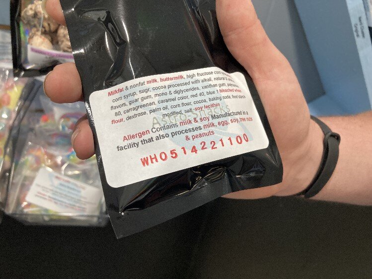 A label on vacuum packs identifies key processing elements, including date of processing and on which machine.