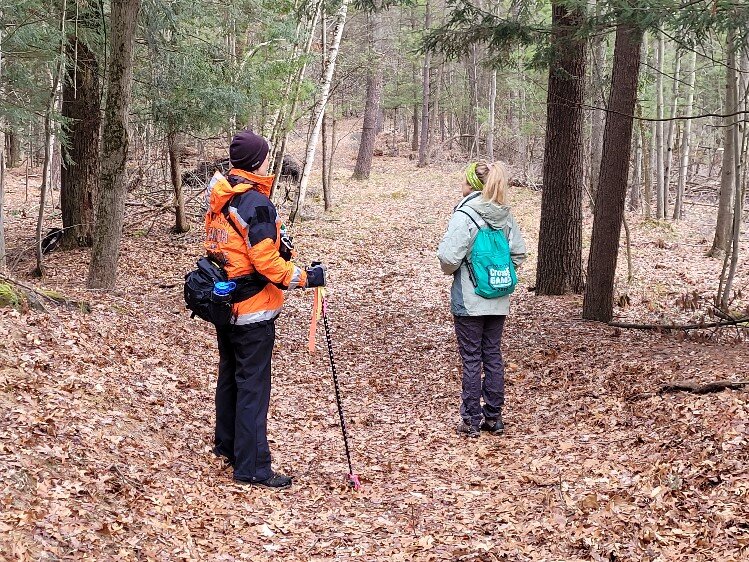 Vickery and Scherman search the west side of the property.
