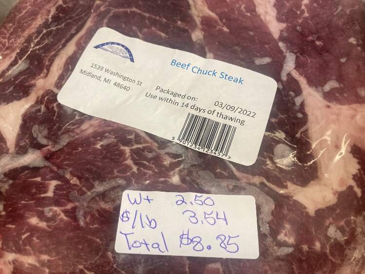 The Bridge buys meat in bulk, prepares it for sale, including labeling.