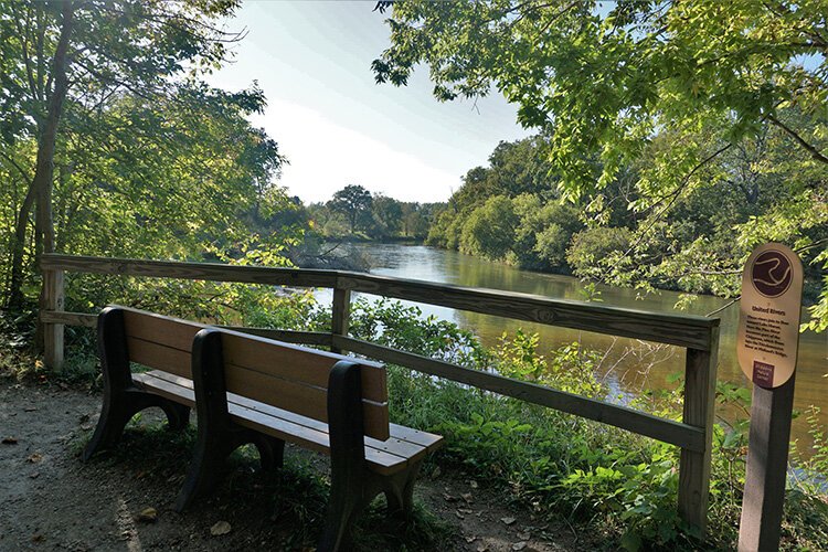 The River Trail at the Chippewa Nature Center has vistas where you can see the fall colors up and down the river.