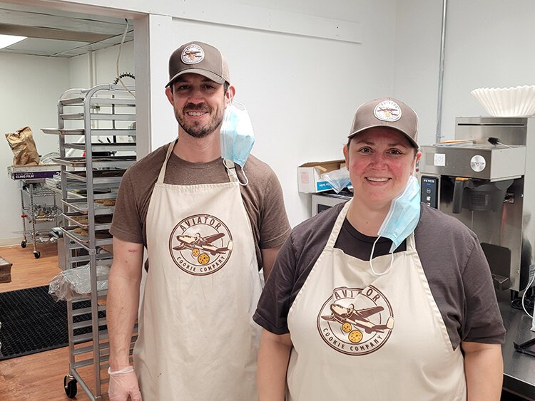 Chris & Heather Welch of the Aviator Cookie Company. He's the owner, she's the assistant manager.