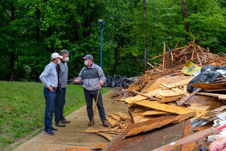 Kent MacDonald, Northwood president, assessing the flood damage to the university.
