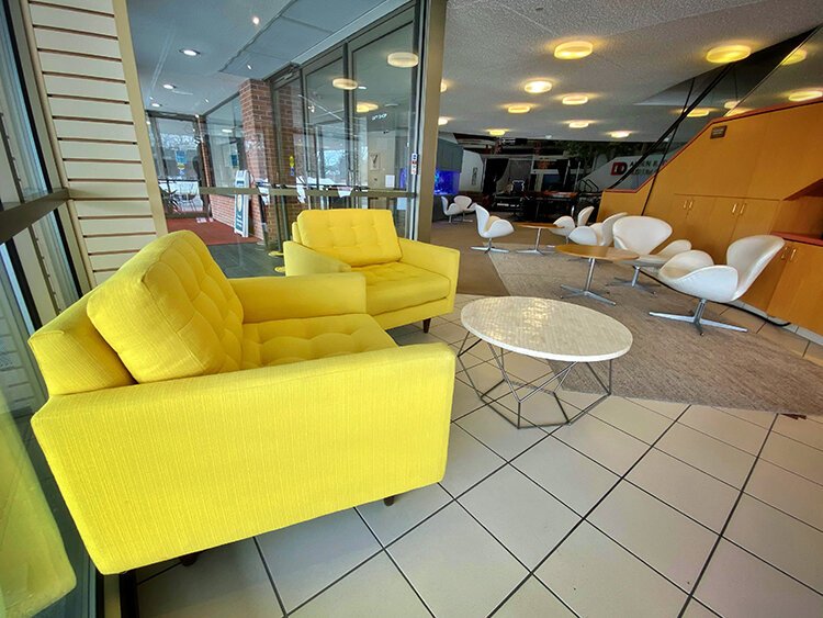 Since the museum remains closed, this lounge offers guests a taste of what they could explore and learn from the center’s traditional programming, similar to a mini-museum exhibit.