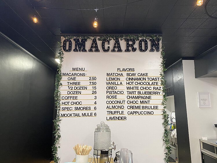 The menu boasts 19 unique flavors of macarons. Each month, O’Mara tries out six new flavors. If they do well, they might be added to the permanent menu.