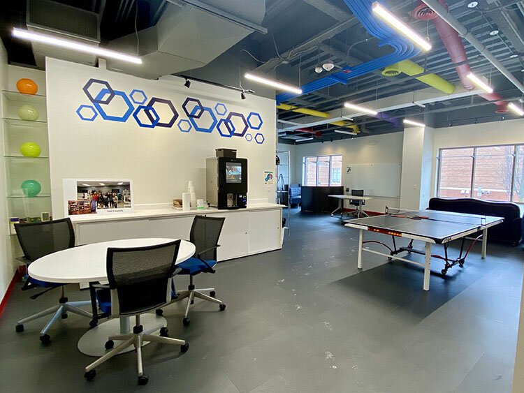 Students can relax and reenergize in the student union area. Soon, there will be a machine stocked with healthy snacks.