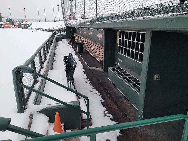 The Loons dugout along the first baseline is quiet this time of year.