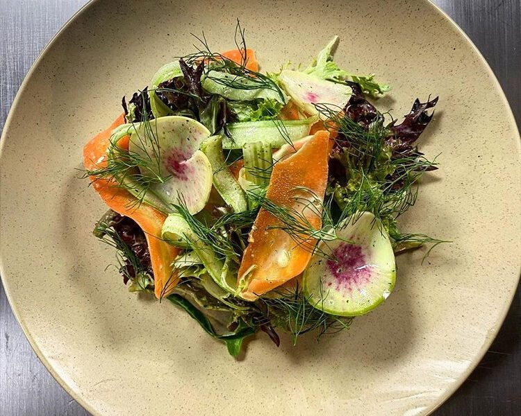 Evan Sumrell focuses on making beautiful, high-quality food with none of the pretentiousness. This salad is made with certified organic produce from Good Stead Farm.