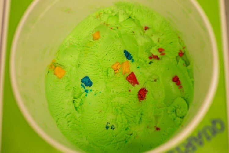 Making new flavors is Andrew's favorite part about running an ice cream shop. This is Dog Puke.