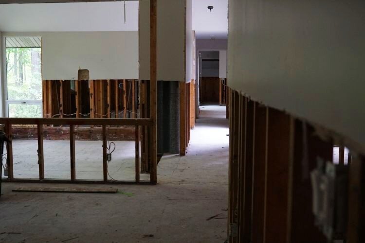 A dropped living room in one of the units.