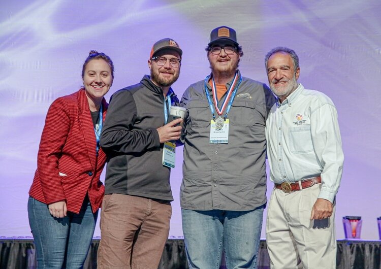 MBC's Theresa Wasinski, Evan Westervelt and Kyle Sanborn at the Great American Beer Festival Awards with Charlie Papazian, founder of the Association of Brewers.