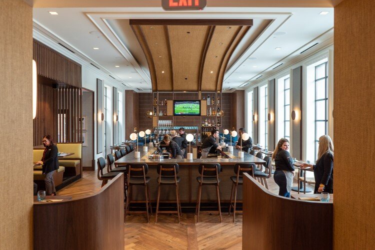 The second dining room complete with a new bar and custom wood structure.