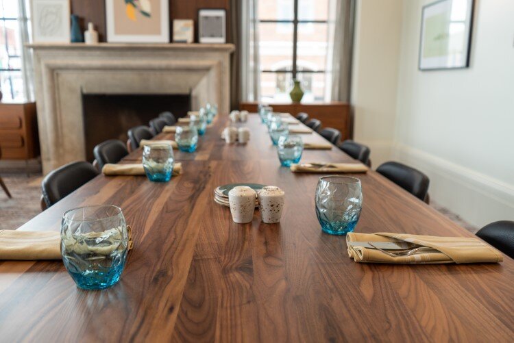 Rich wood textures are a running theme throughout the space.