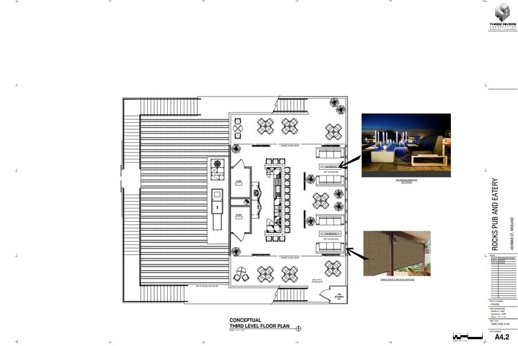 Outdoor rooftop plans for Rocks, which will break ground this spring.