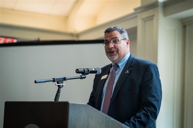 Tony Stamas speaking at a recent Chamber of Commerce event.