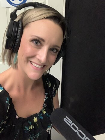 Jamie inside the podcast recording studio at Imageworks.