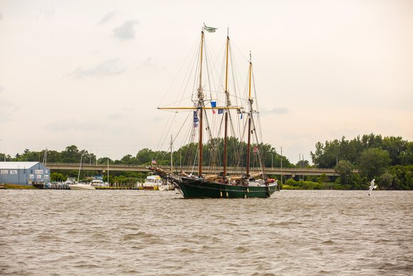 The ships gathered near the mouth of the river on Wednesday night. They cruised into the Saginaw River Thursday afternoon to dock near Wenonah and Veterans parks.