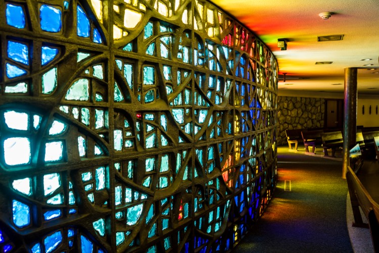 Details of the stained glass work inside Blessed Sacrament.