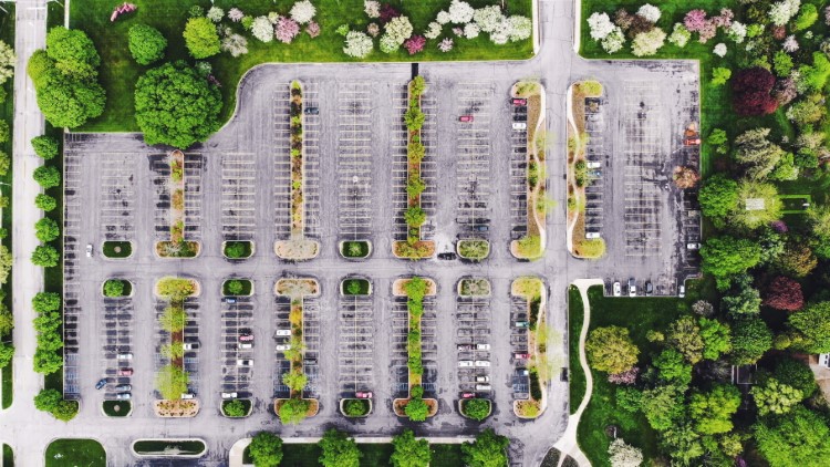 The parking lot for Dow Gardens and Midland Center for the Arts pops with color in the spring.