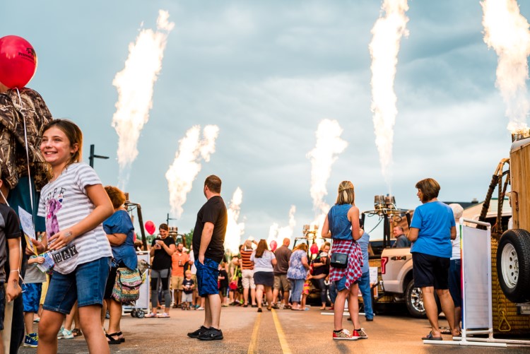 The annual Midland Balloon Festival “Main Street Glow” event lines Main Street in Downtown Midland with flames.