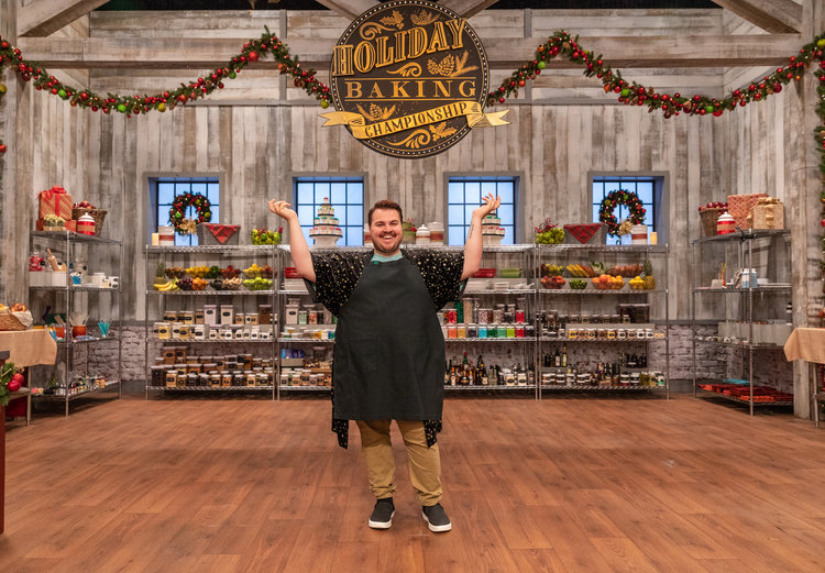 Nolan Schooley on the set of Food Network's Holiday Baking Championship.