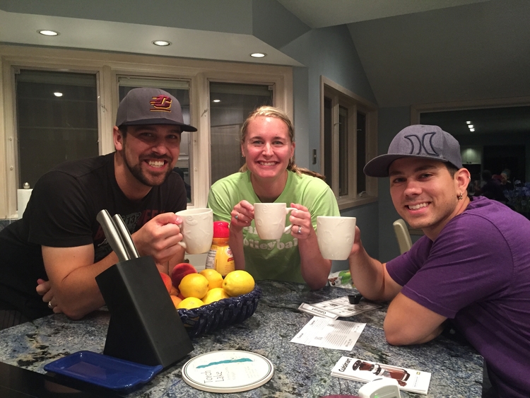Joe Rivard, Erin and Pat enjoying a cup of tea while planning the final touches of Grove Tea Lounge.