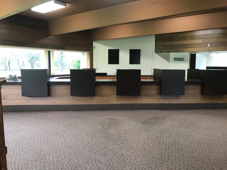 A before shot of the lobby prior to demolition work.