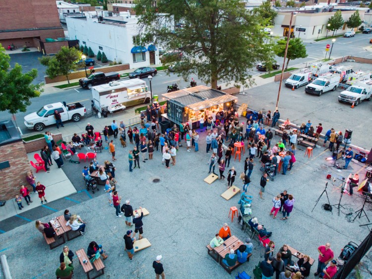 A familiar crowd gathers during the summer months at Larkin Beer Garden.