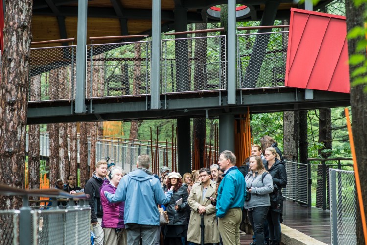 Mike Whiting and Alan Metcalfe talk to a group of media representatives on how the project came together.