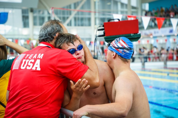 Drumright during one of his races in Nova Scotia in July with Team USA coach Helmut Levy.