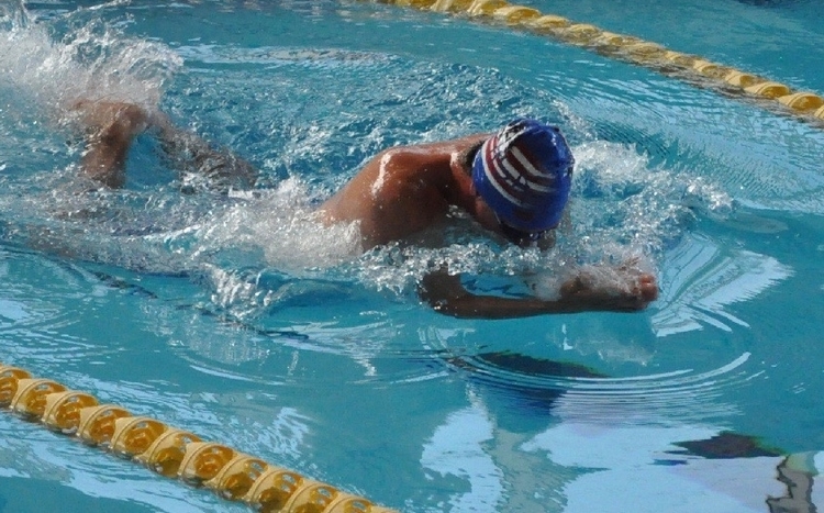 Drumright competing in the breaststroke in Nova Scotia.
