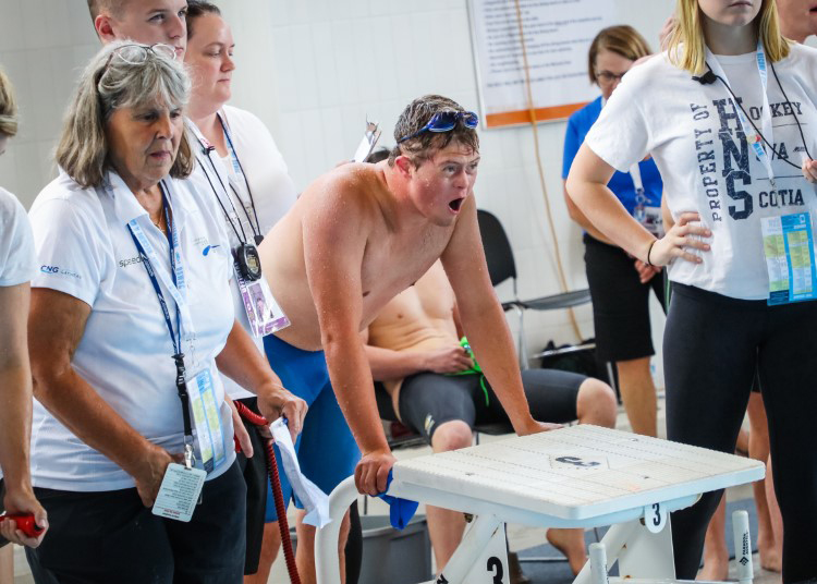 Drumright cheering on teammates in Nova Scotia.