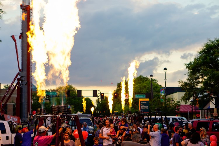 Riverdays welcome night and Main Street Glow featuring many of the hot air balloons.