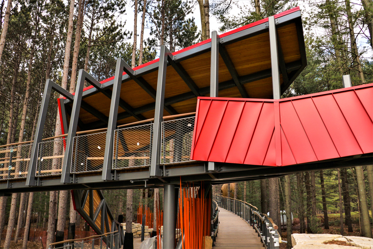 A sleek and accessible shelter on the Whiting Forest path.