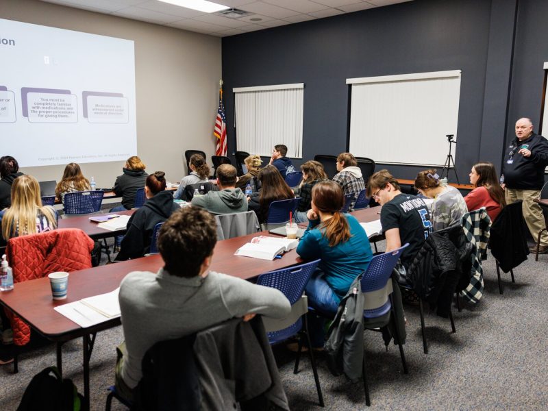 Lapeer County EMS Education Program Manager Luke Bowen leads a session of the new EMT training program.