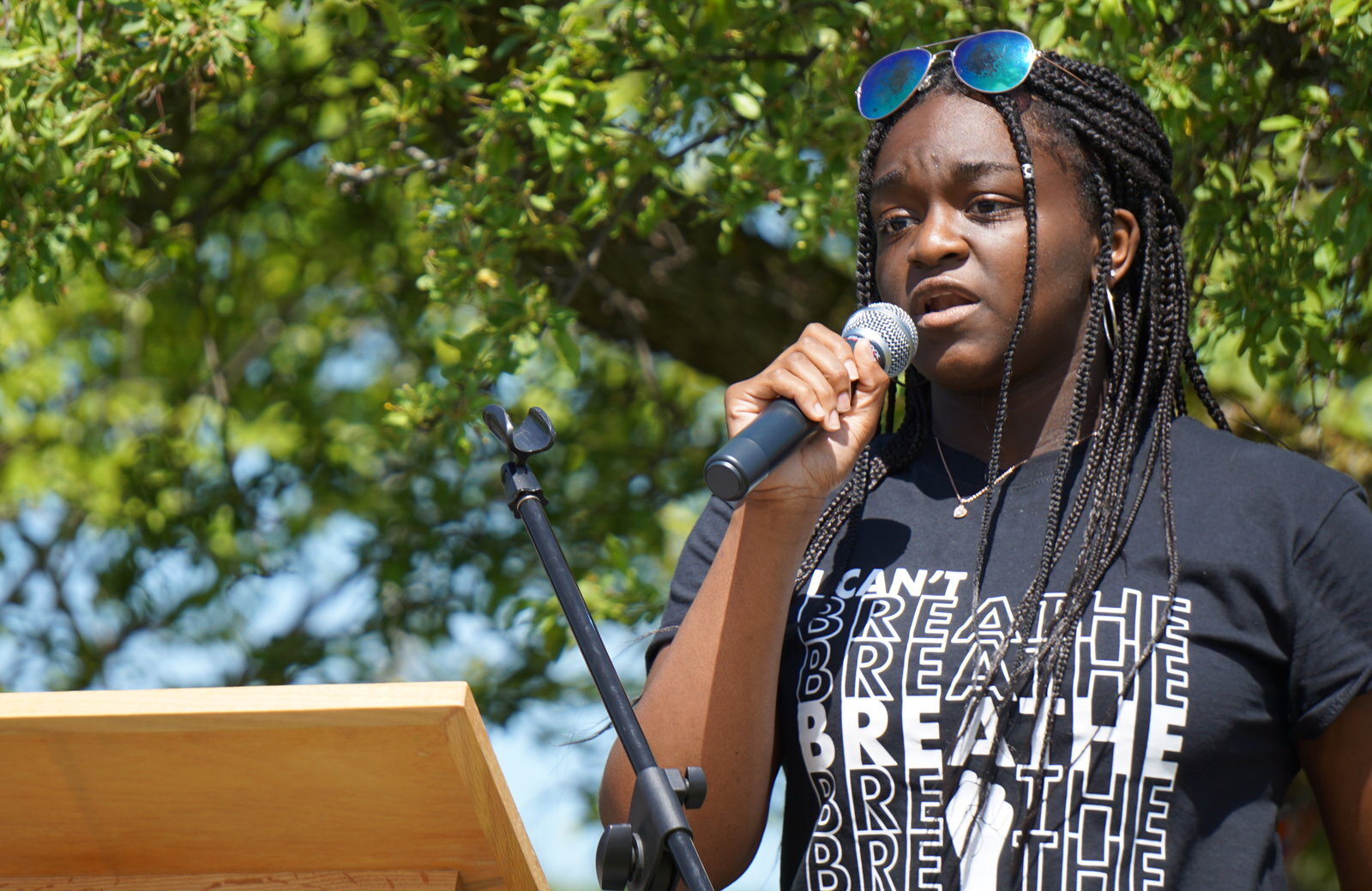 Adia Haynes, a 2019 graduate of Midland High School speaks on June 7.