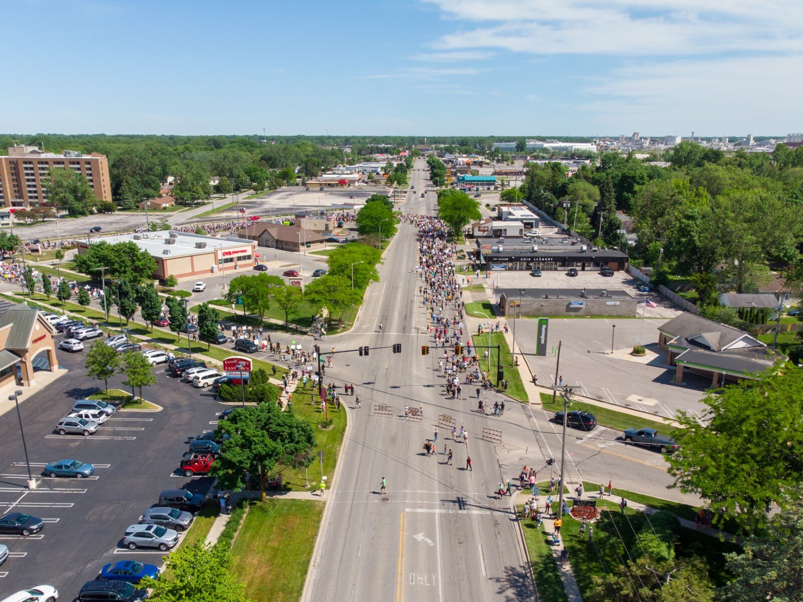 The group walked down Saginaw Road, around Walgreens and back.
