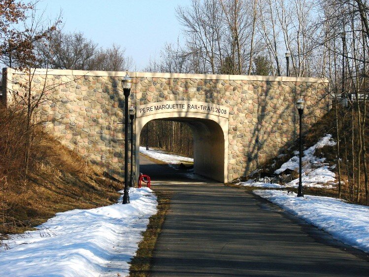 Pere Marquette Rail Trail covers 22 miles from Midland to Coleman.