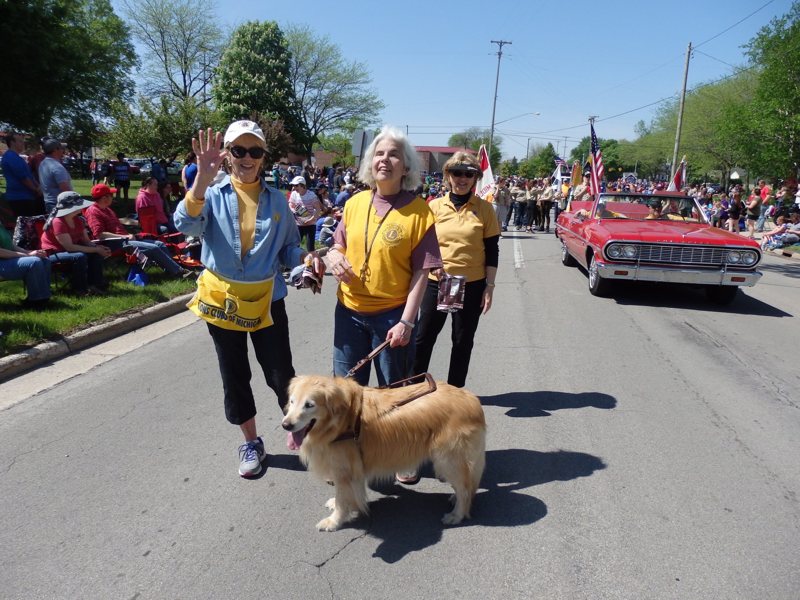 Cheryl Wade with her Leader Dog in a recent Memorial Day Parade