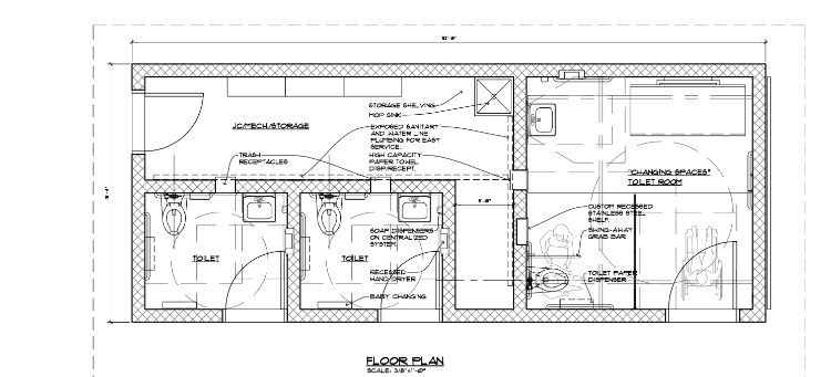Floor plan drawing for Grover Park accessible restrooms