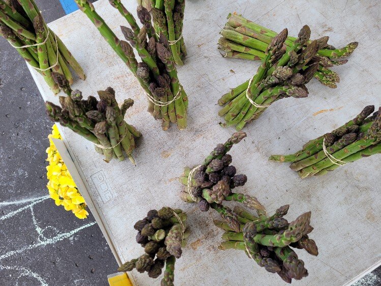 Asparagus is one of the early crops on sale at the market.