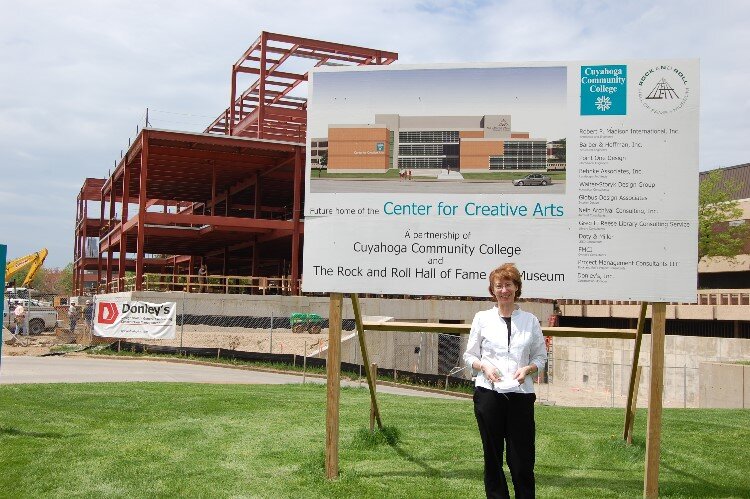 Tawny Ryan Nelb at the construction of the Rock and Roll Hall of Fame Archives.