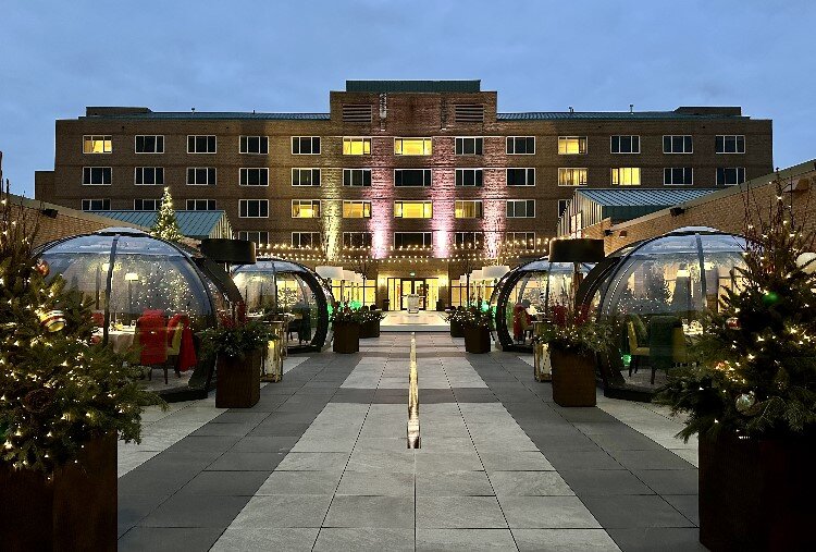 The courtyard at The H has been transformed into a winter village.