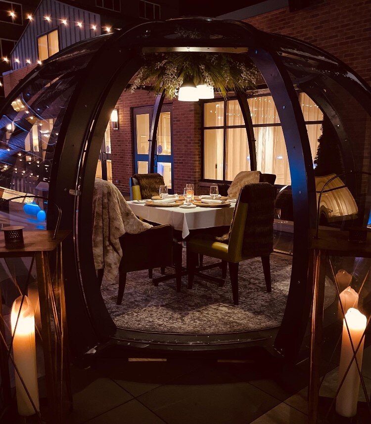 View inside a dining pod at The H.